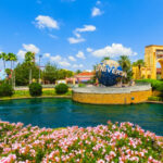 Orlando, USA - May 8, 2018: The large rotating Universal logo globe on May 9, 2018. Orlando, USA - May 8, 2018: The large rotating Universal logo globe on May 9, 2018.