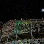 A wooden roller coaster at Fun Spot America (Old Town) in Kissimmee, near Orlando, Florida is seen under the stars and moonlight. A wooden roller coaster at Fun Spot America (Old Town) in Kissimmee, near Orlando, Florida is seen under the stars and moonlight.